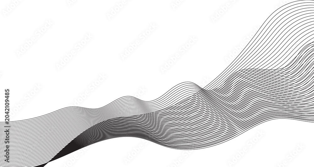 Fototapeta premium Minimalist abstract wave background with flowing grey lines. Modern geometric ribbon pattern on white. Elegant curved linear motion graphic for corporate presentation and web design.