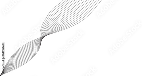 Minimalist abstract wave background with flowing black lines, elegant curved linear pattern on white, geometric motion graphic for corporate presentation and modern web design