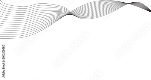 Minimalist abstract wave background with flowing black lines, elegant curved linear pattern on white, modern geometric graphic element for corporate presentation and web design