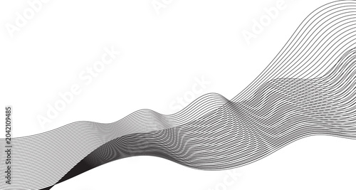 Minimalist abstract wave background with flowing grey lines. Modern geometric ribbon pattern on white. Elegant curved linear motion graphic for corporate presentation and web design.