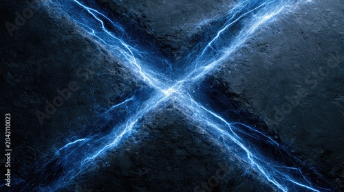 Electric blue energy converges, creating a stark, powerful X shape against a dark background