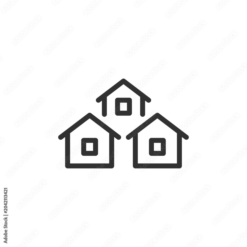 Fototapeta premium Residential house cluster, linear style icon. Neighborhood community and suburban housing. Editable stroke width.