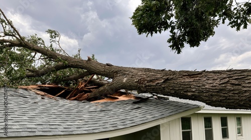 Fallen tree causes extensive damage to a house roof