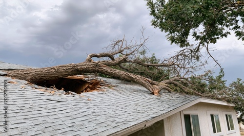Fallen tree crushed roof during storm