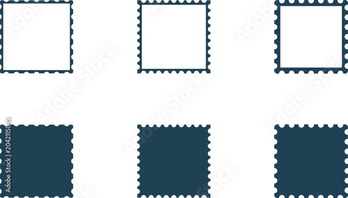 Canvastavla Blank Postage Stamp Vector Set with Perforated Edges Solid and Outline Scalloped