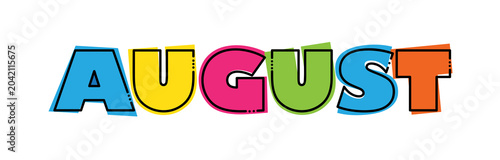 AUGUST colorful typography banner on transparent background