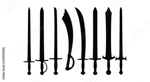 Canvastavla Collection Of Antique Swords Silhouette Against White Background