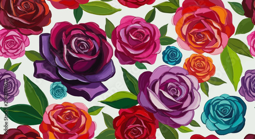 Colorful roses, floral pattern, vibrant flowers, decorative background