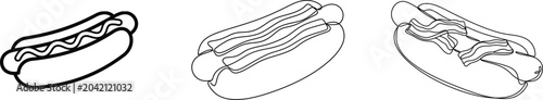 Hot dog line art set classic american food illustrations