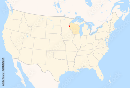 Locator Map of the County Polk (Wisconsin, US) showing the Contiguous United States with the highlighted County