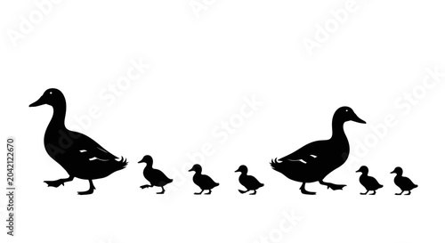 Canvastavla Family of ducks walking in line.