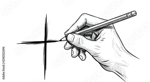 Bild auf Leinwand Hand holding pencil drawing line.