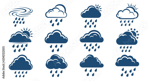 Tablou pe pânză Weather forecast icons rain clouds.
