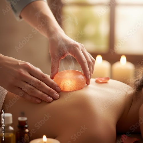 Relaxing Hot Stone Massage Therapy with Candles and Essential Oils