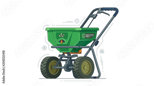 Photos Green lawn fertilizer spreader machine.
