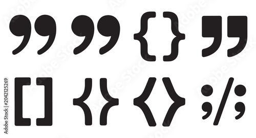 Foto Punctuation marks set featuring quotation marks brackets and parentheses in black flat style