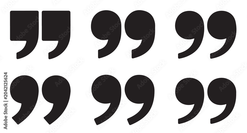 Fototapeta premium Vector quotation marks icons set with different punctuation styles for text layout design.