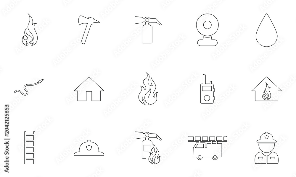 Fototapeta premium Firefighter icon. Fire safety icons set emergency services , professional fire station vector.