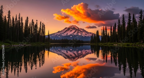 Serene Mountain Lake Reflection at Sunset