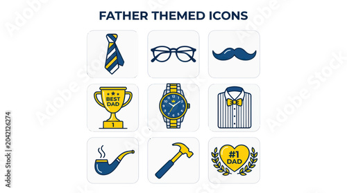 Photos Father's Day Icons: Tie, Glasses, Mustache, Trophy, Watch, Shirt, Pipe, Hammer,