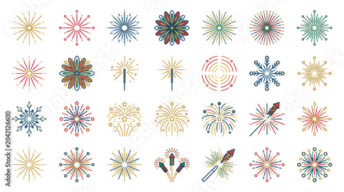 Foto Colorful Fireworks and Sparklers Collection - Celebration Vector Icons