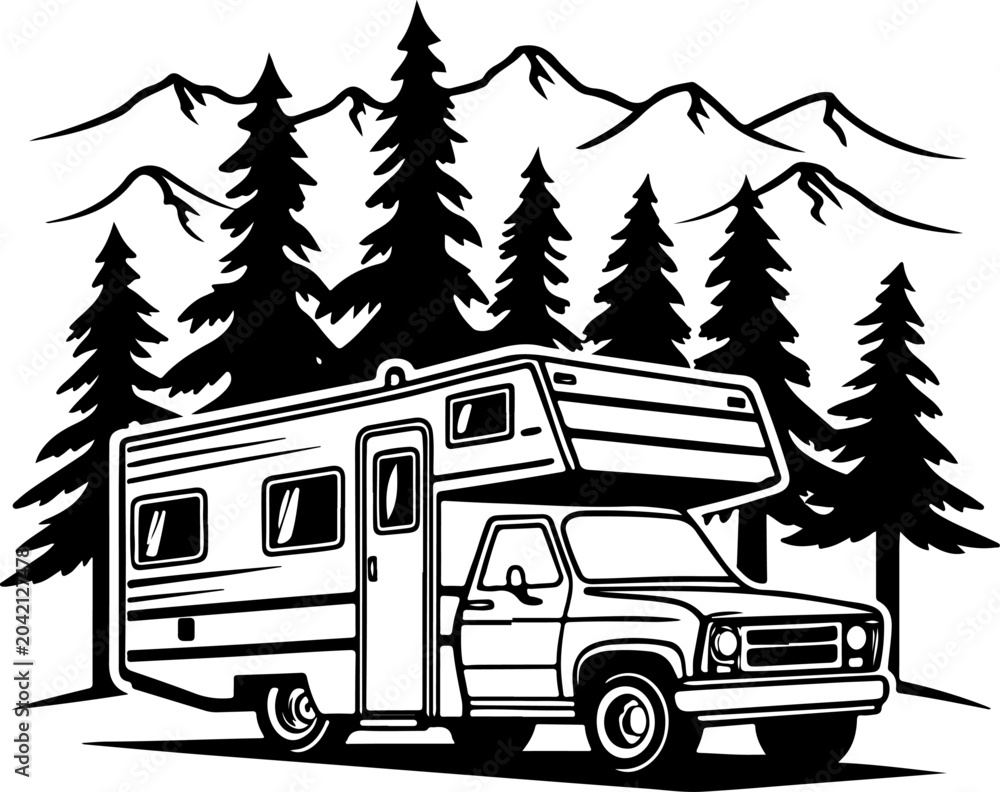 Naklejka premium Camper van silhouette vector illustration