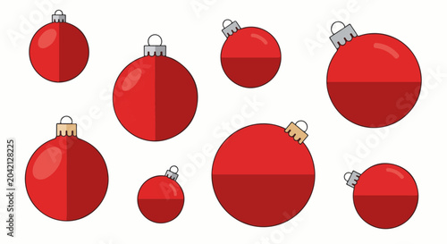 Foto Collection of red, round Christmas ornaments in various sizes and styles