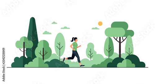 Photos Woman running in green park, fitness and exercise concept, outdoor activity back