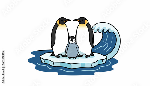 Foto Penguin family on ice floe, endangered species concept, climate change