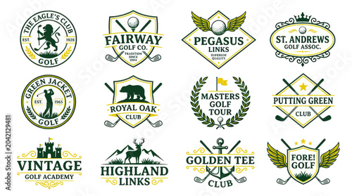 Foto Golf Club Logos Set, Vintage Sports Emblems, Golf Course Branding Collection