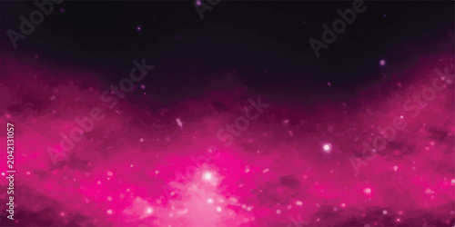 Bild auf Leinwand Deep pink space nebula with distant starfield and cosmic clouds science fiction
