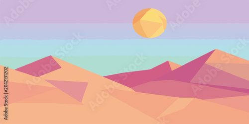 Schilderij op canvas Minimalist low poly desert landscape with geometric sun landscape geometric mini