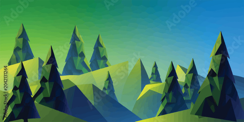 Photos Low poly forest landscape with green pine trees landscape geometric polygonal wo