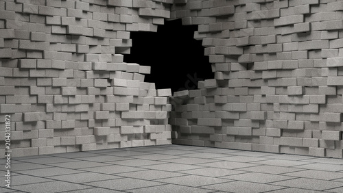 Canvastavla broken brick wall in 3d rendering crack