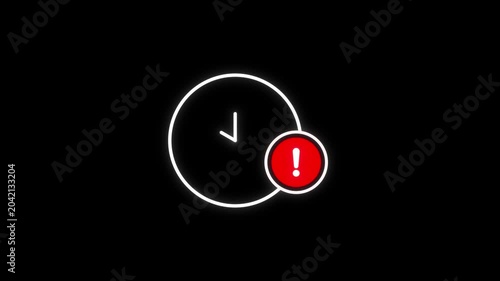 Project Deadline Overdue Warning Alert with Pulsing Red Exclamation Point Clock