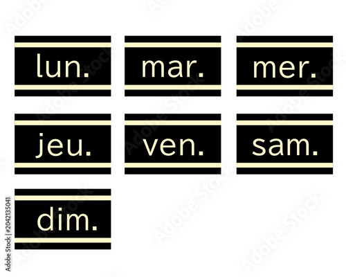 黒背景の曜日アイコン (フランス語)