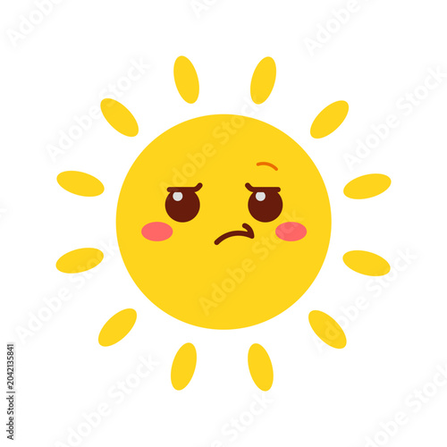 Obraz na plátně Unimpressed and bored sun character face with a flat disappointed mouth