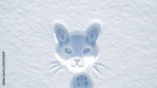 Snowy cat silhouette against frosty white backdrop, isolated on a, transparent background, snowy backdrop