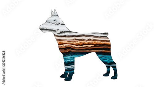 Stylized doberman dog with gradient stripes isolated on a transparent background, stylized transparent background