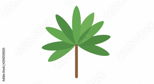 Flat graphic of a green palmate leaf plant with brown stem