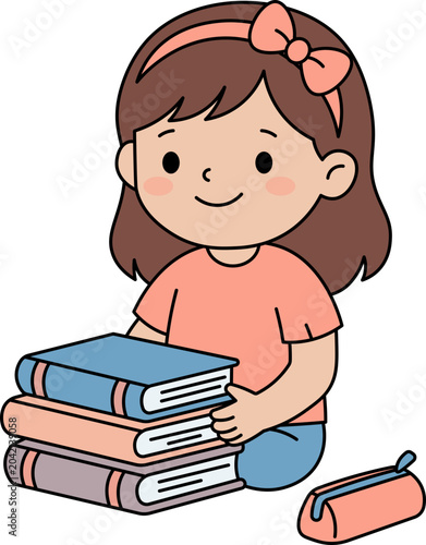 Girl Reading Stack of Books vector shape