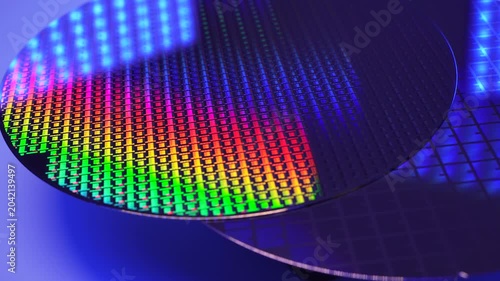Silicon wafer for manufacturing semiconductor of integrated circuit.Electronic circuit designs have been built onto the wafers using micromaching including photolithography
