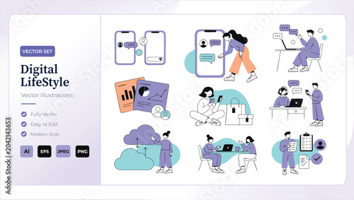 Digital lifestyle vector illustrations for modern technology use