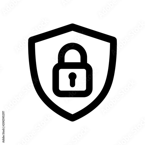 Shield protecting a padlock icon, representing robust security measures, data safeguarding, and cybersecurity protocols for digital safety and privacy online