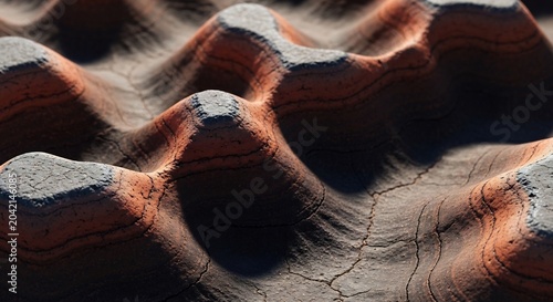 Close-up abstract texture of desert sand dunes at sunset.