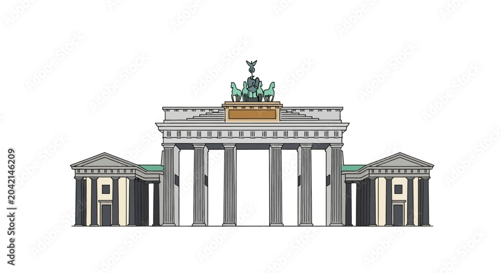 Fototapeta premium Brandenburg Gate illustration, Berlin landmark, neoclassical architecture, German icon