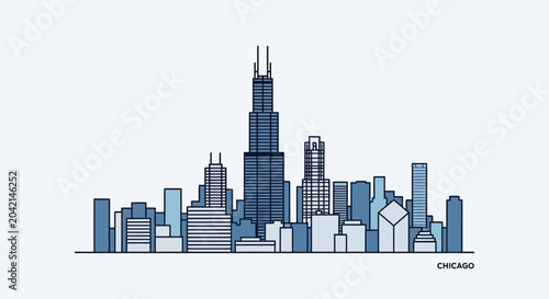 Chicago Skyline Illustration - Modern Cityscape Line Art