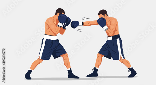 Tableau sur toile Two boxers fighting in a ring, one throwing a punch, dynamic sports illustration