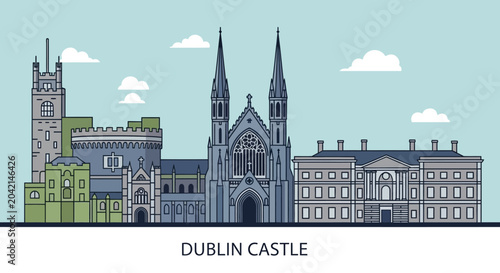 Canvas Print Dublin Cityscape Skyline with Dublin Castle, Cathedral and Government Buildings