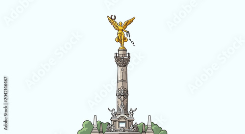 Fotografie Golden Angel Statue on Monument Column, Mexico City Landmark, Vector Illustratio